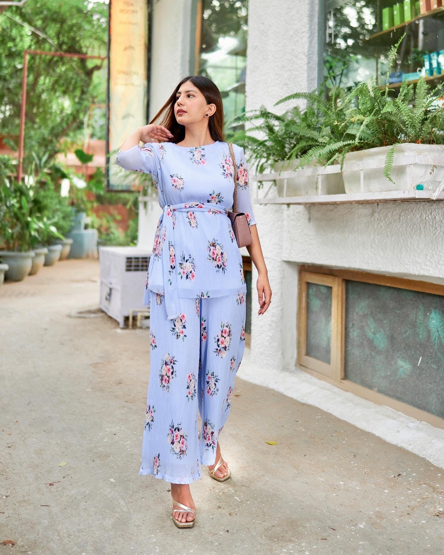 Soft Blue Pleated Coord Set