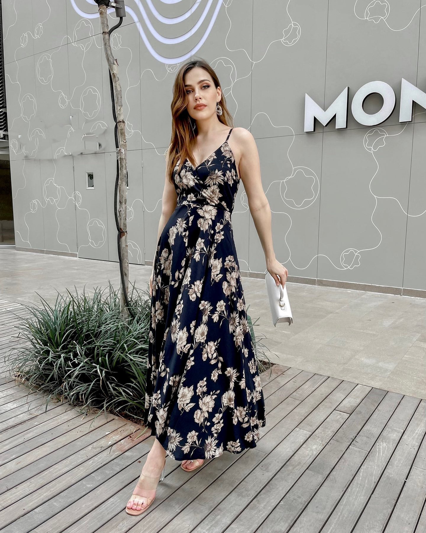 Strappy Black Floral Maxi Dress