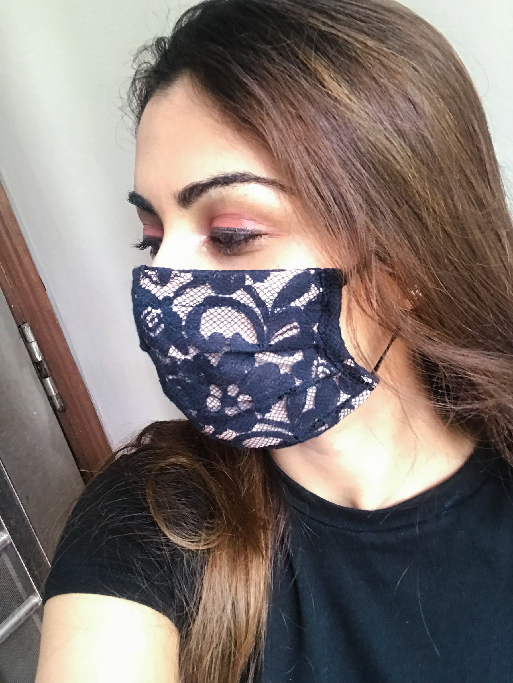 Blue cotton layered mask