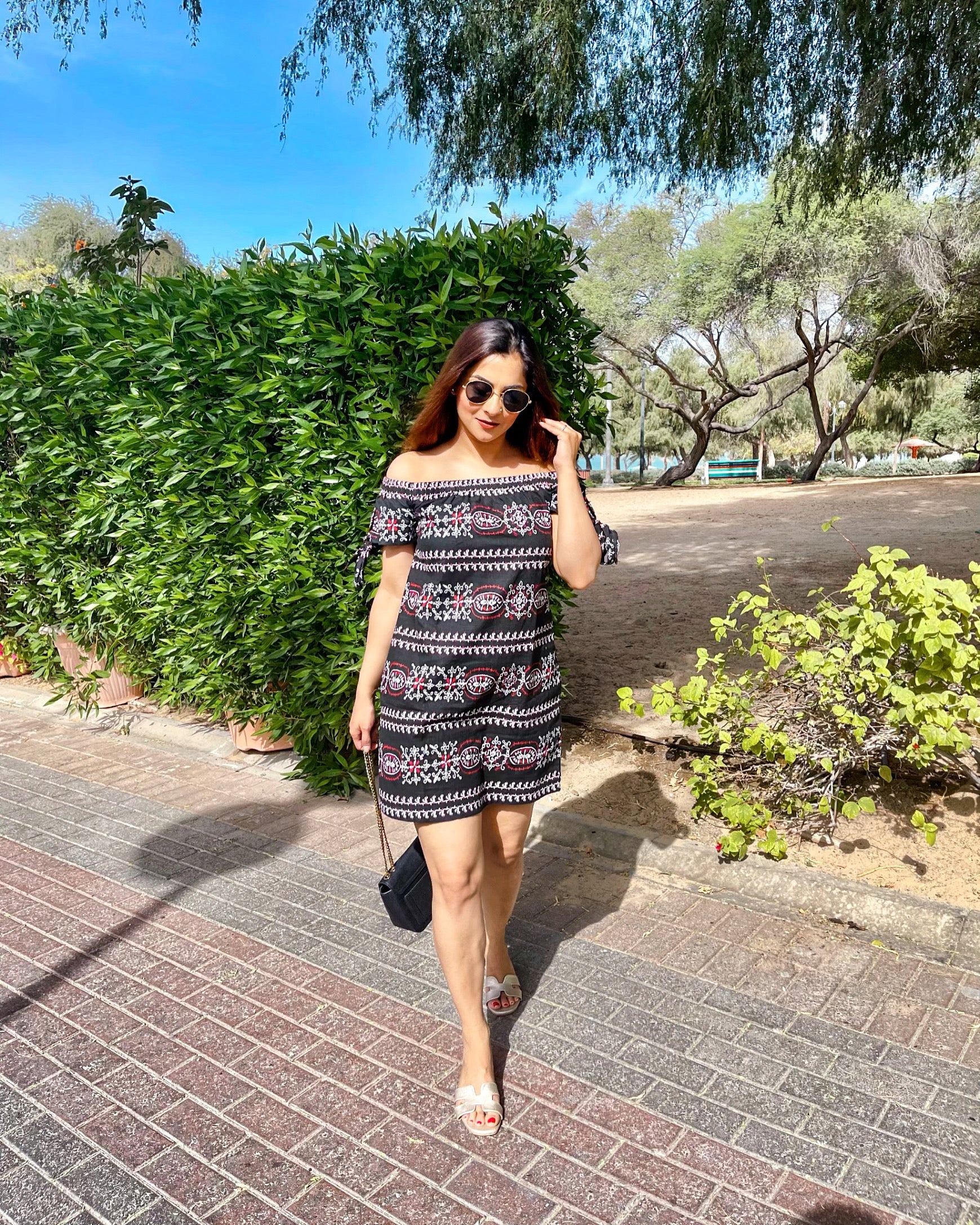 Black Tribal Off Shoulder Dress