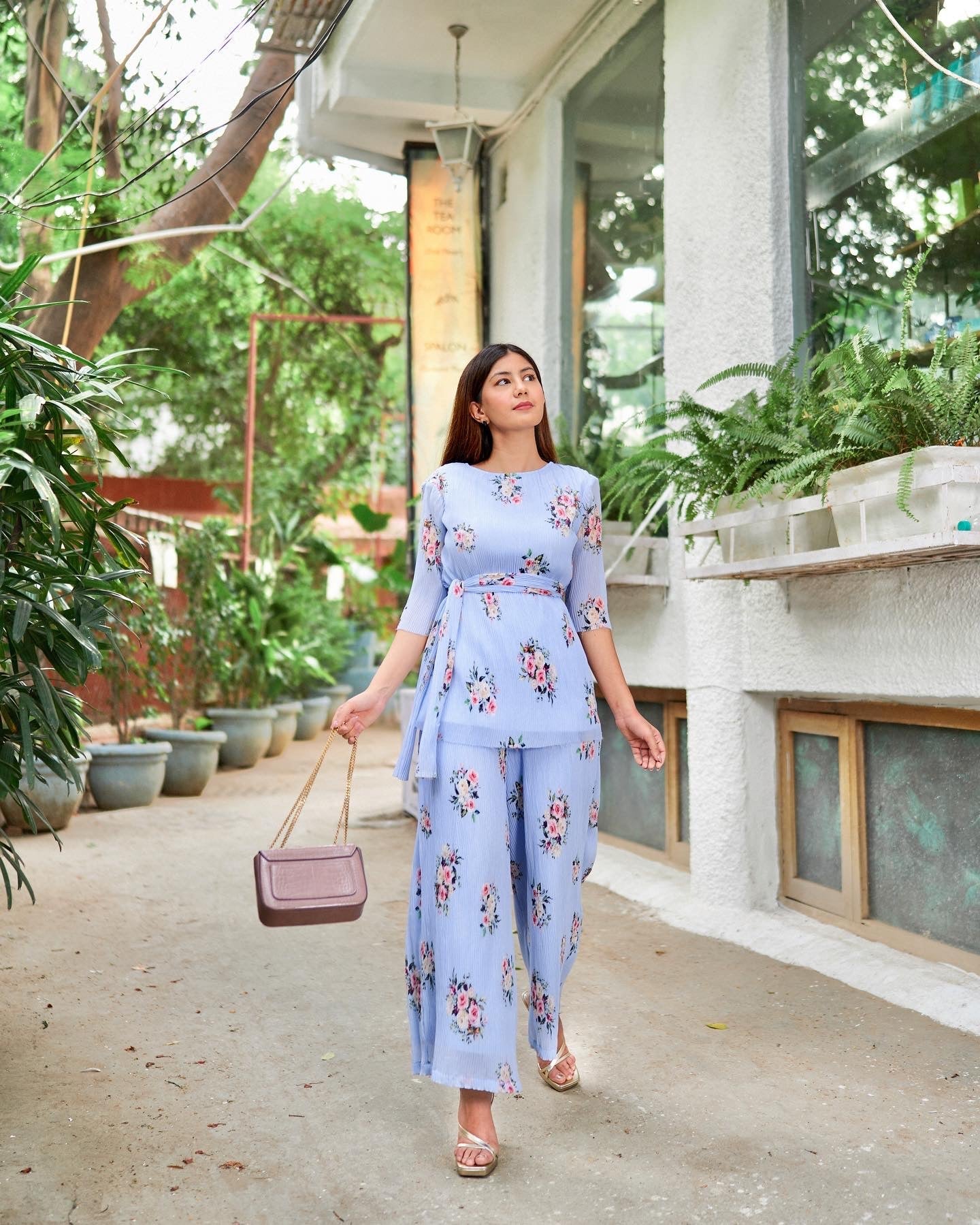 Soft Blue Pleated Coord Set