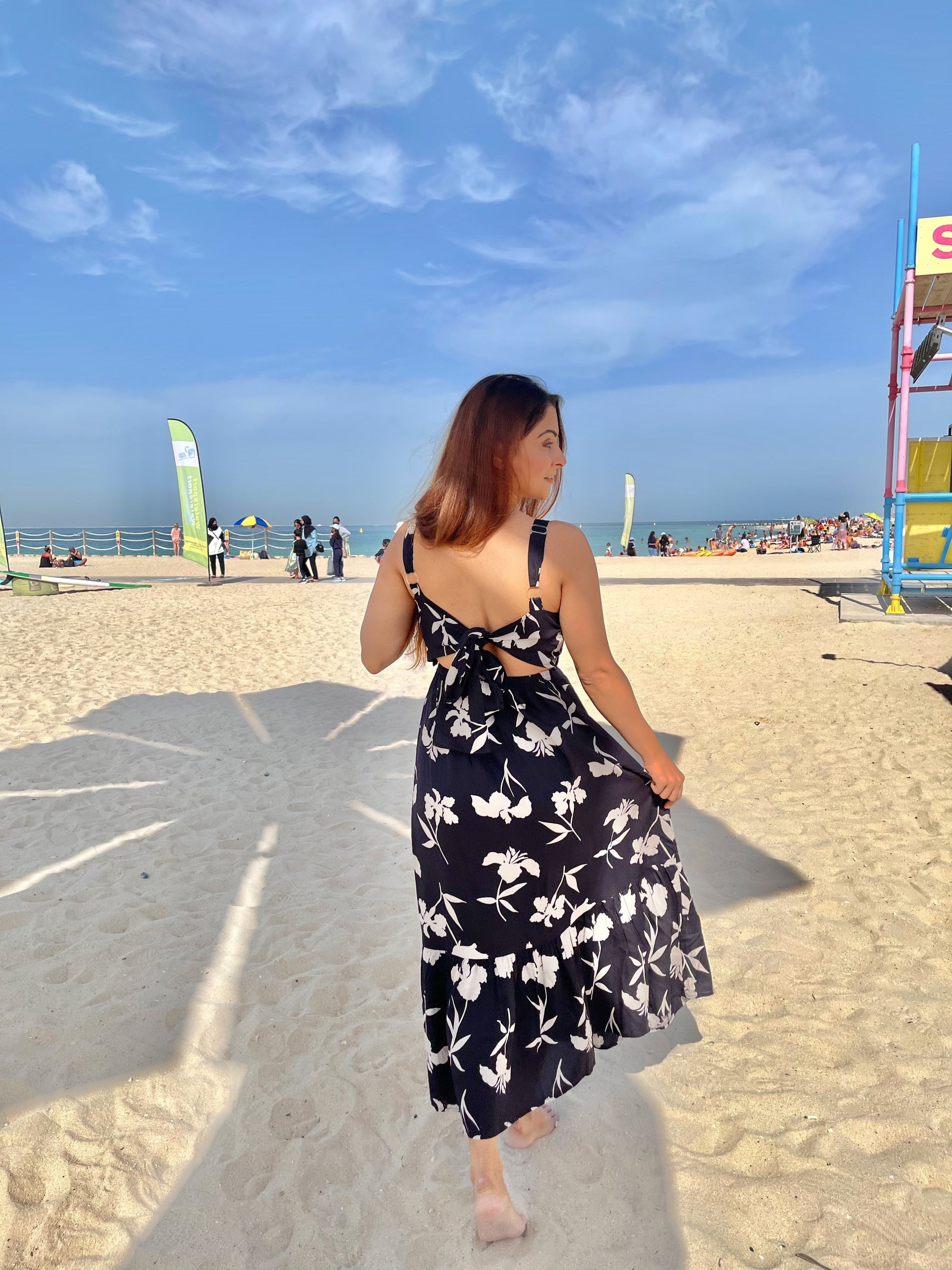 Black Floral Tie Up Dress
