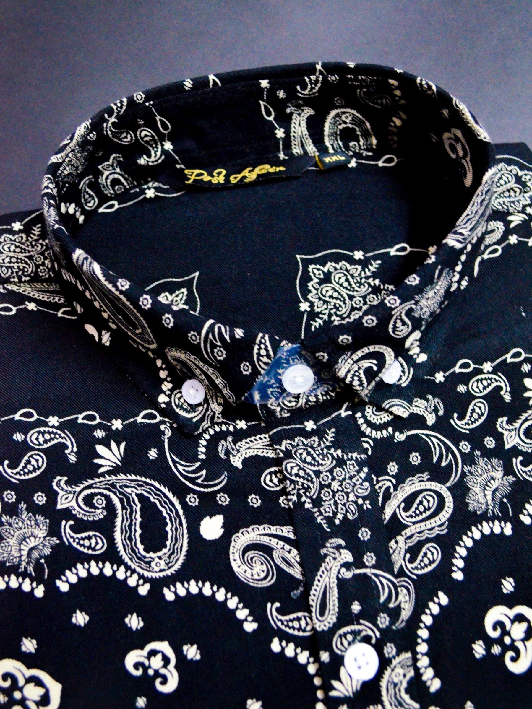 Black Bandana Print Casual Men's Shirt