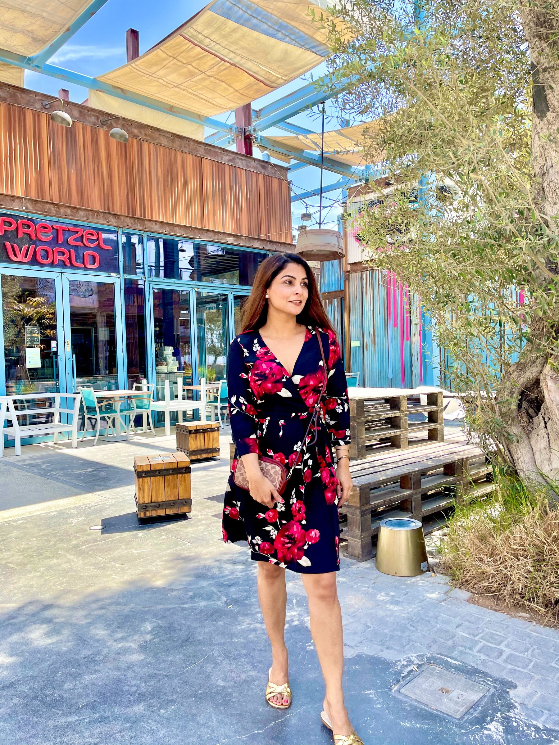 Black Floral Print Wrap Dress