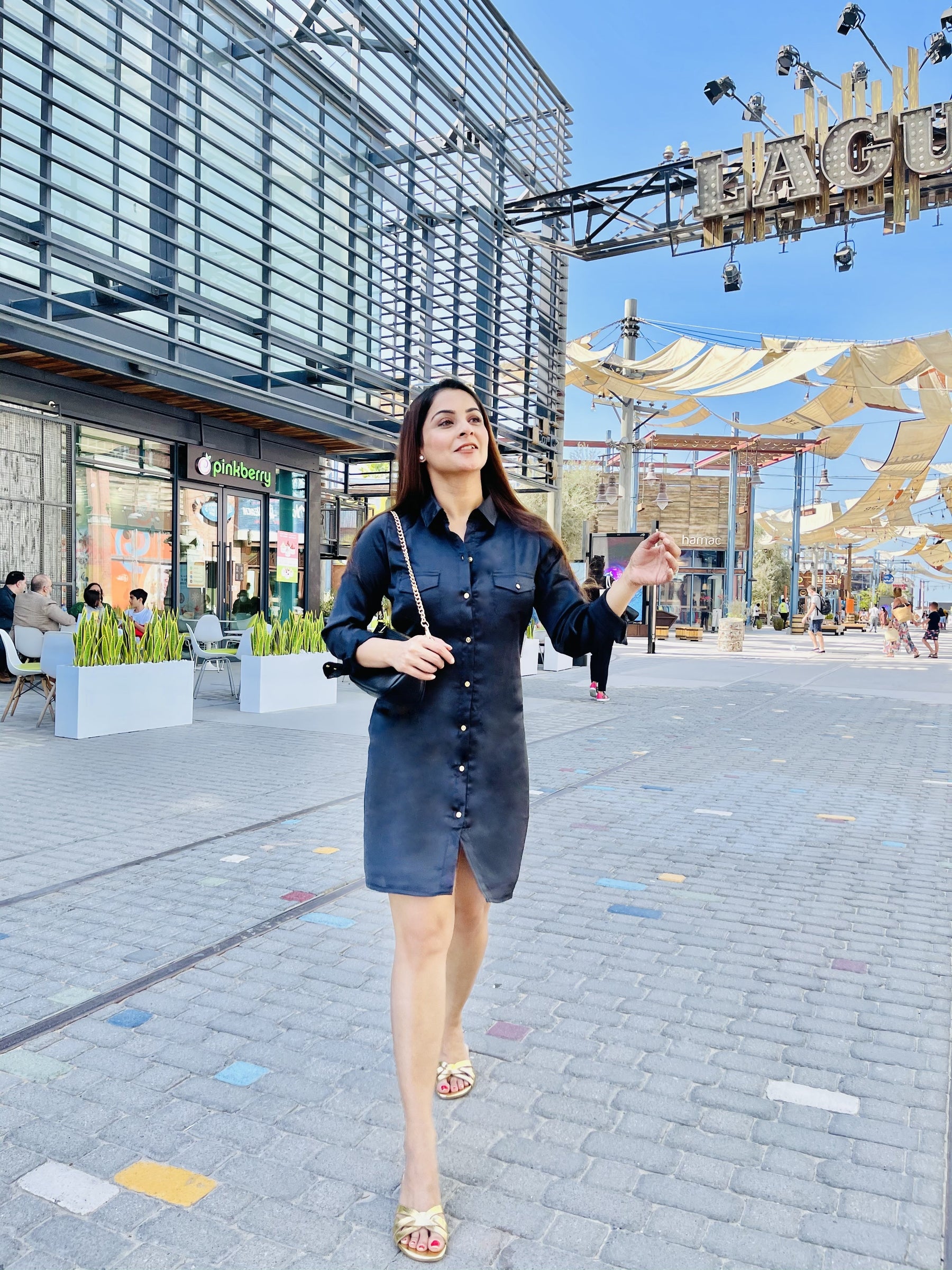 Black Satin Shirt Dress