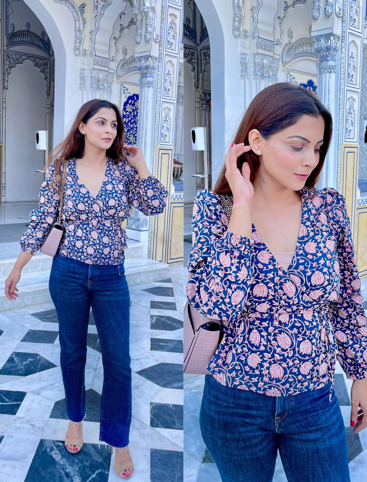 Blue Block Wrap Top