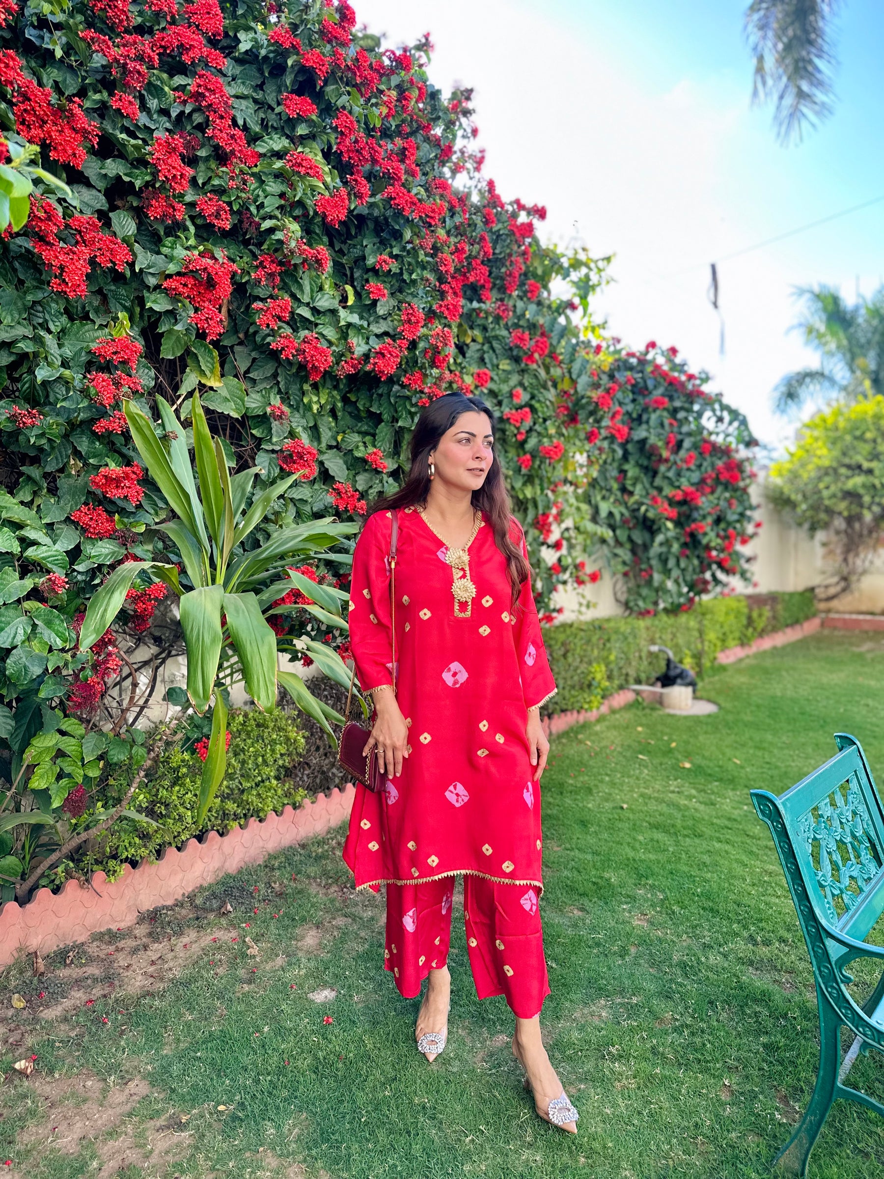 Red Shibori Print Suit Set
