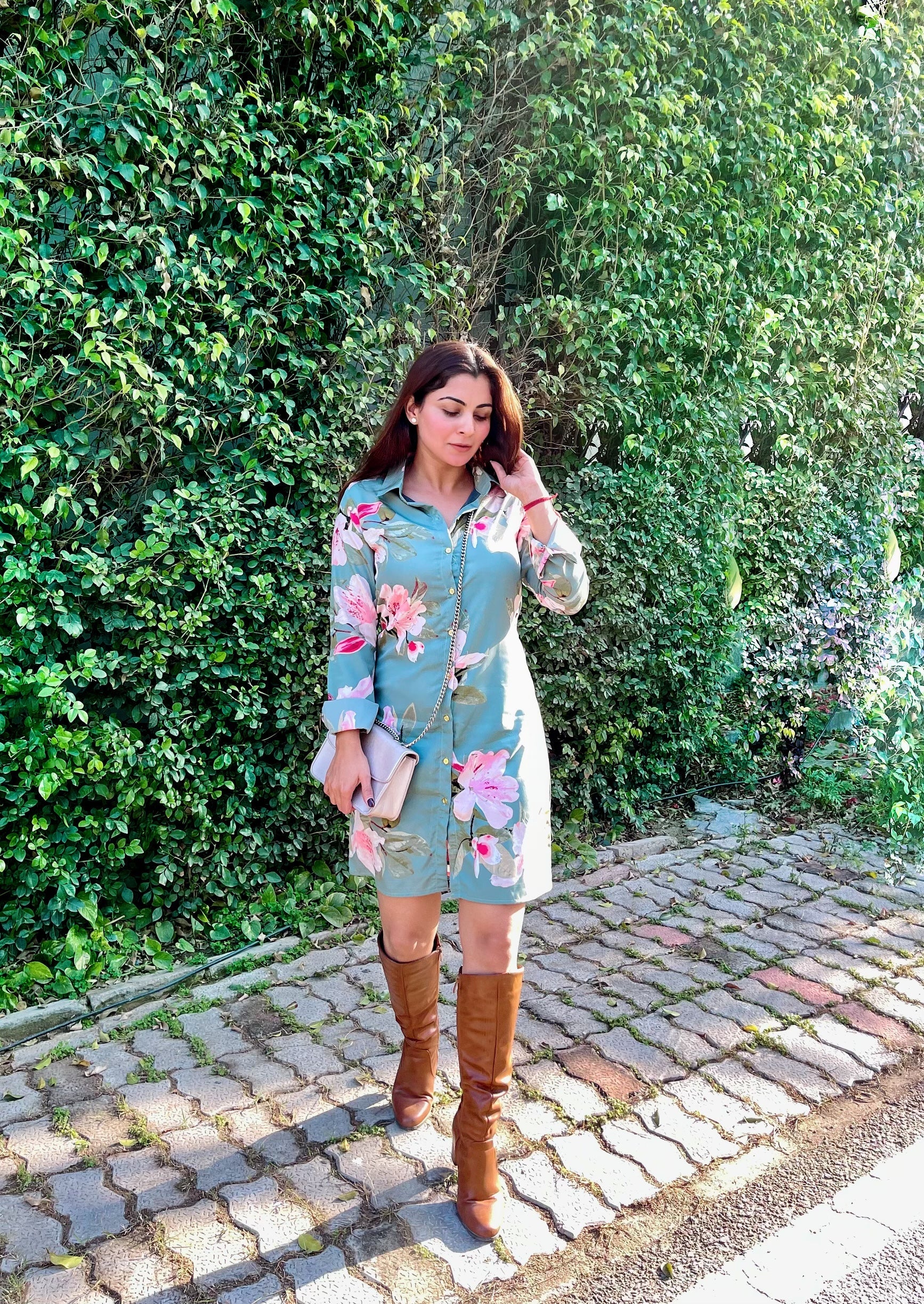 Soft Mint Print Shirt Dress