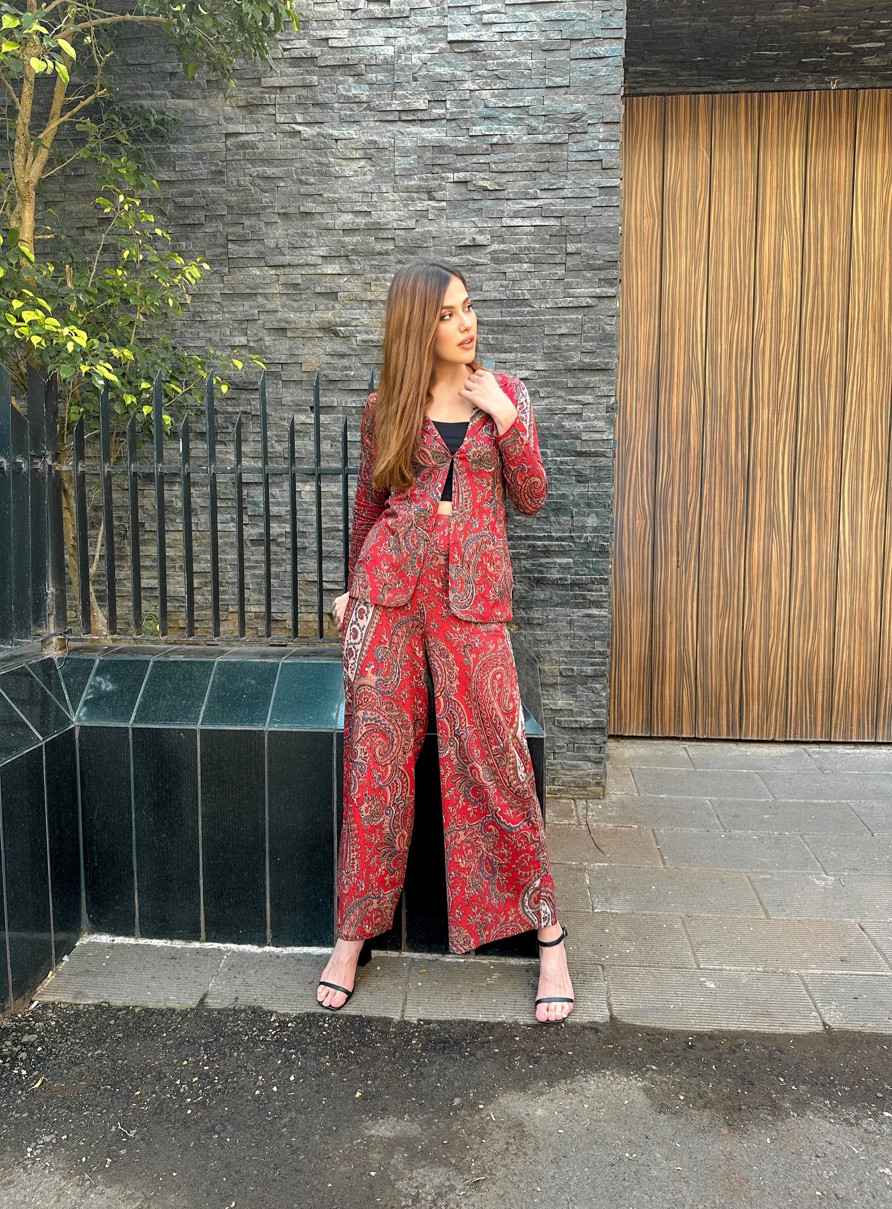 Red Paisley Print Coord Set