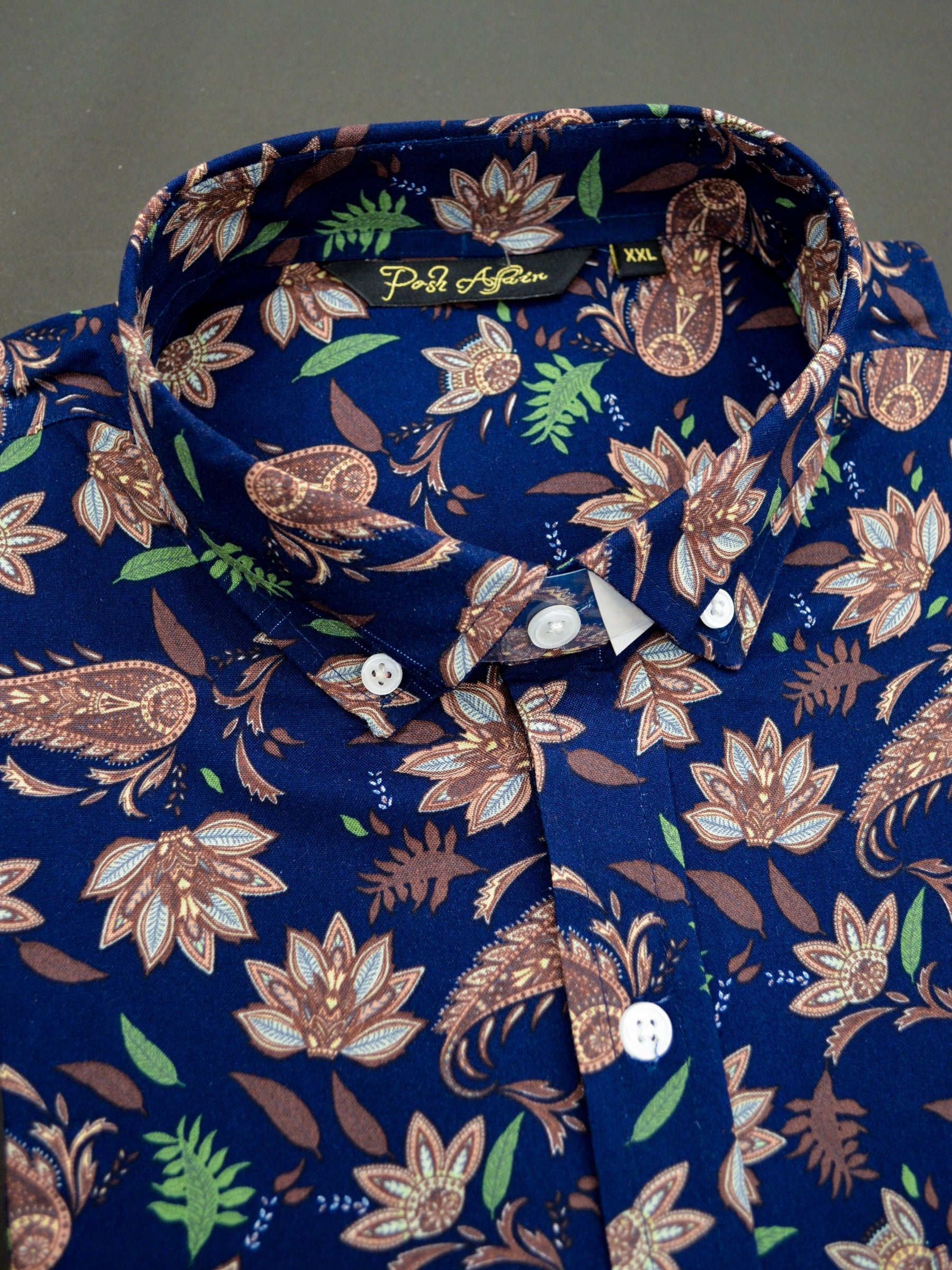 Blue Fern Print Casual Men's Shirt