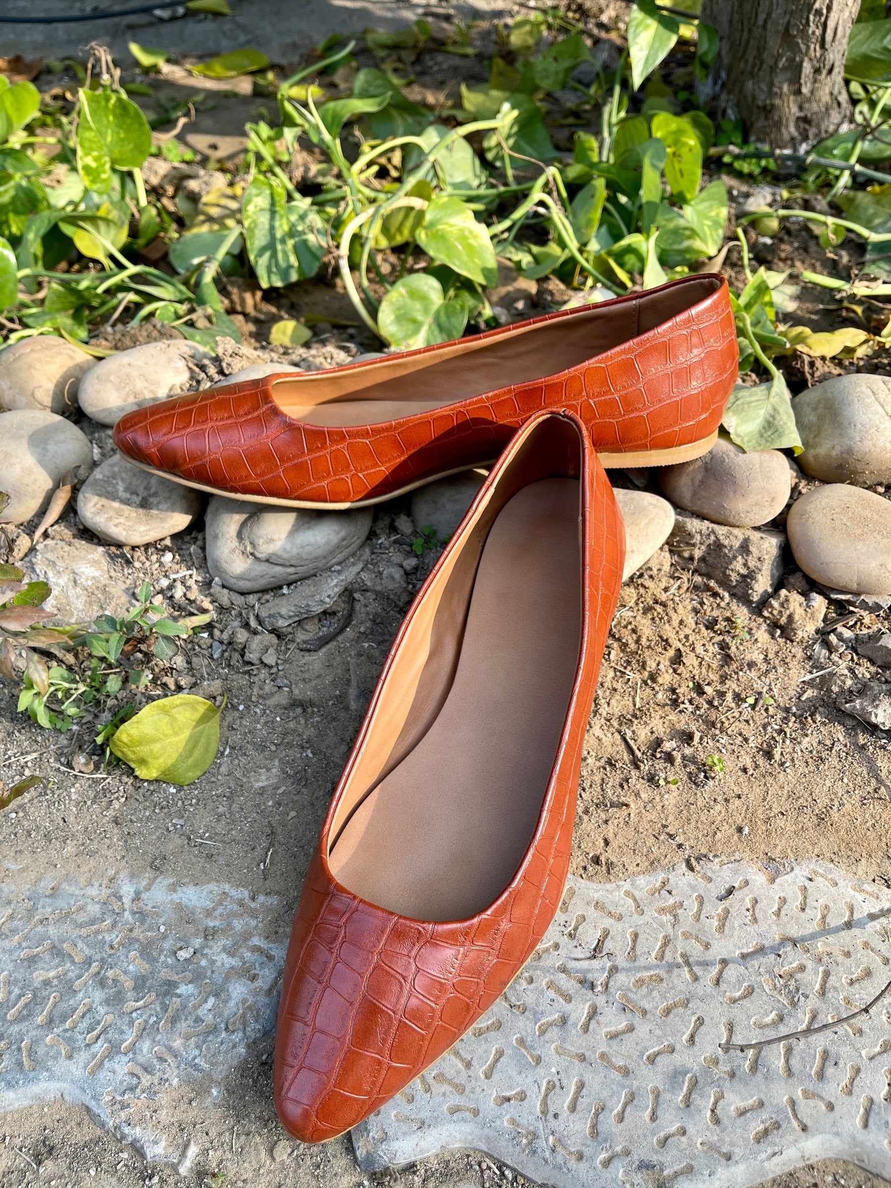 Brown Croc Patterned Ballerinas