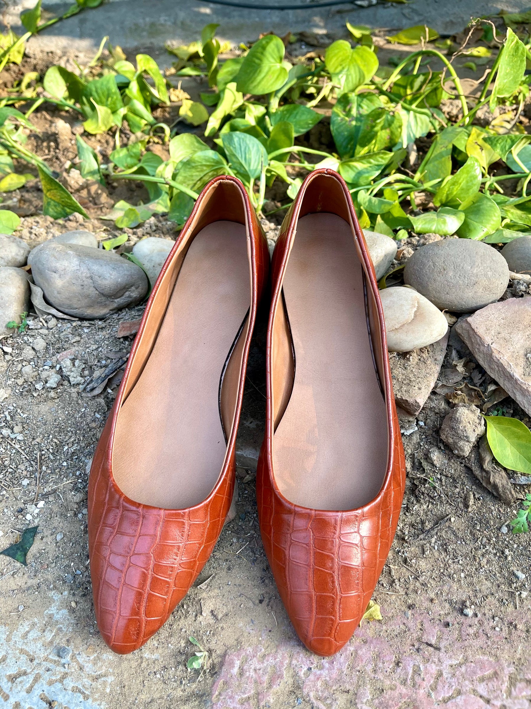 Brown Croc Patterned Ballerinas
