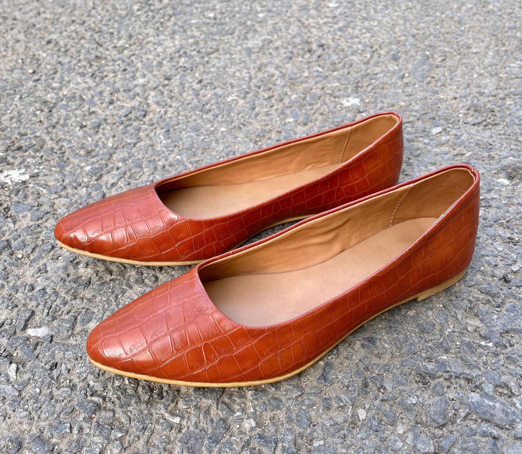 Brown Croc Patterned Ballerinas