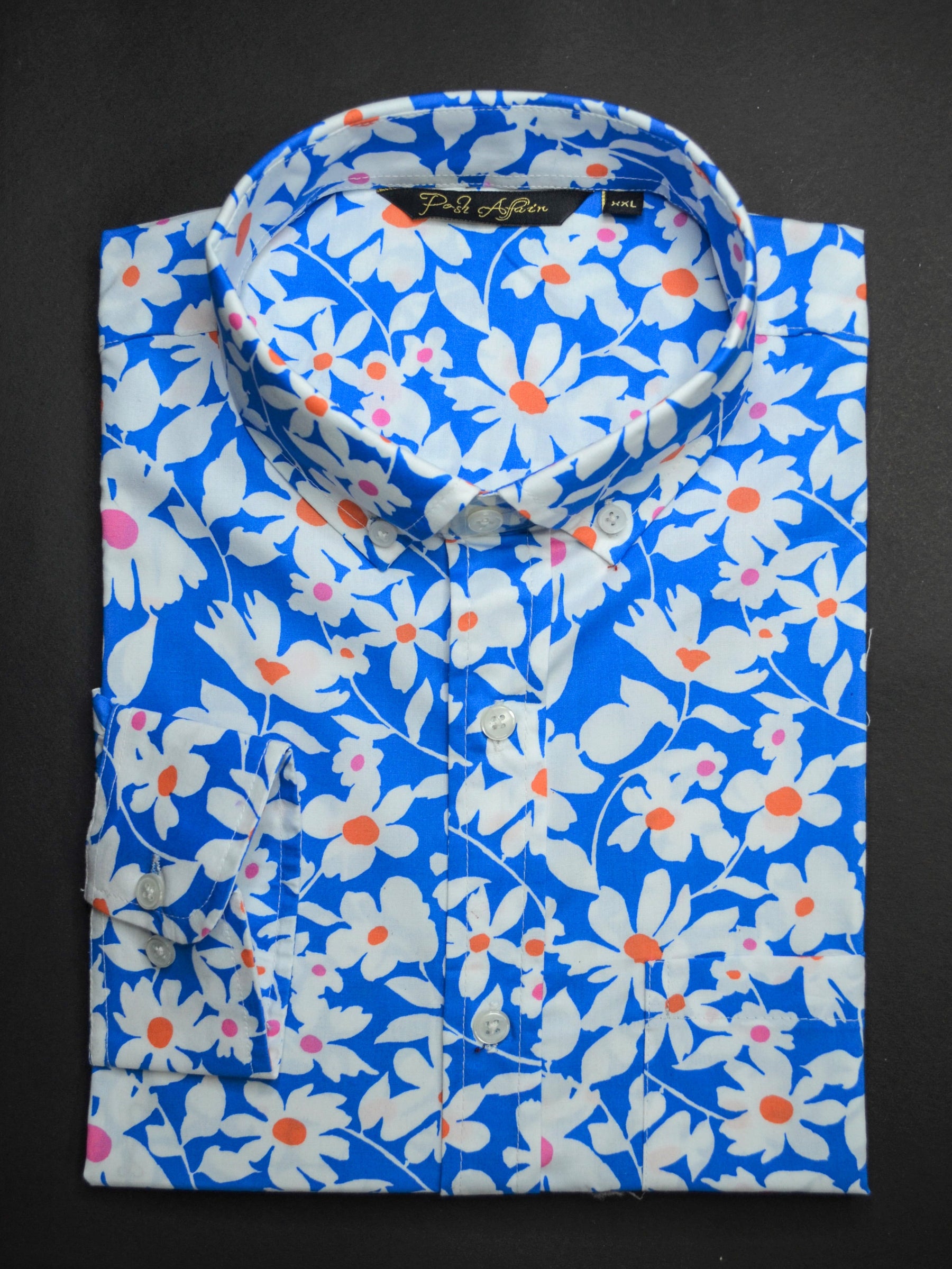 Blue Petal Print Casual Men's Shirt