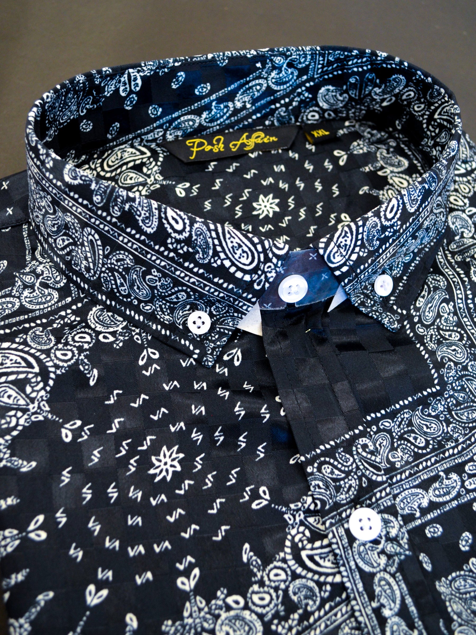 Black Check Bandana Print Casual Men's Shirt