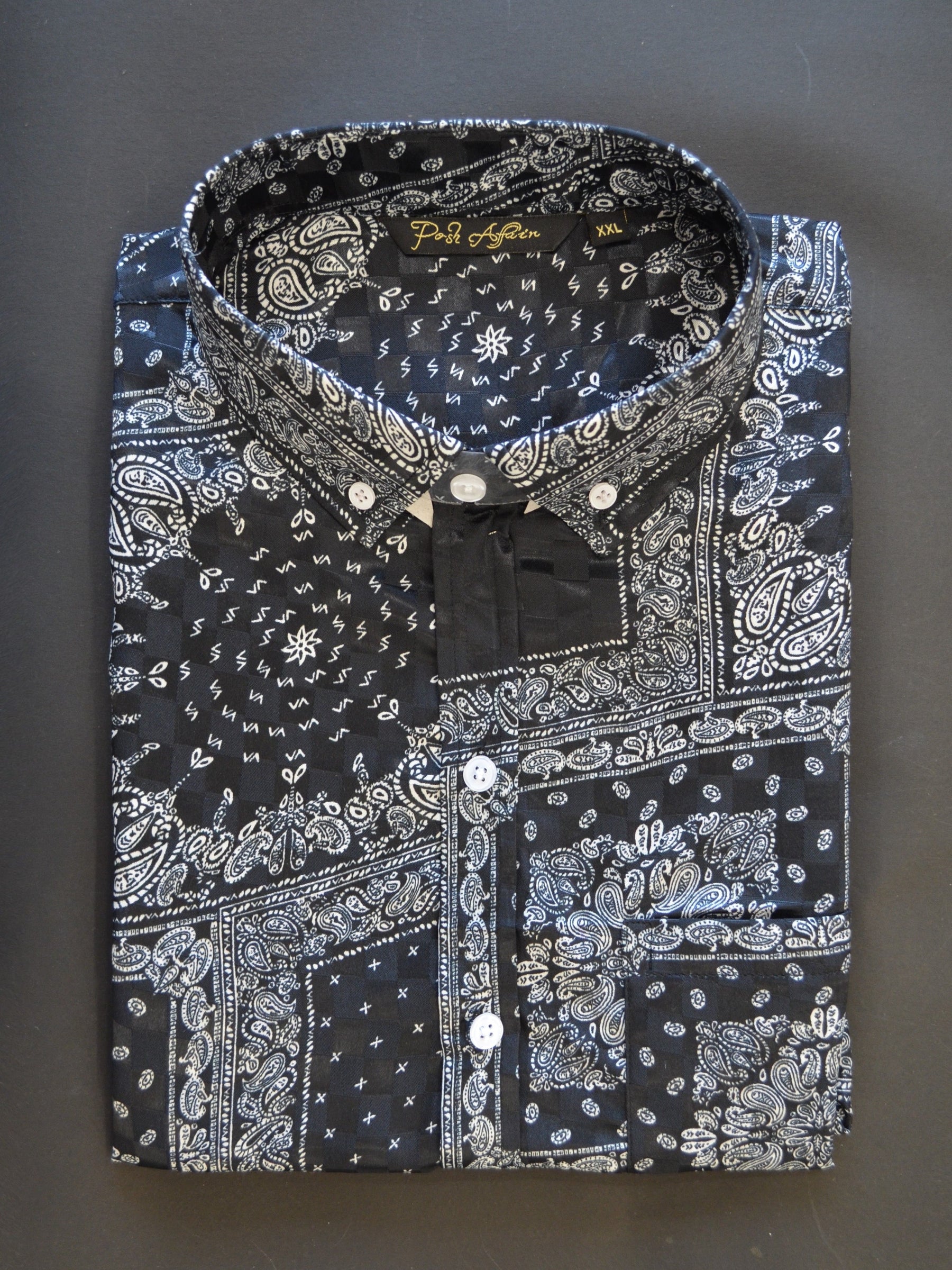 Black Check Bandana Print Casual Men's Shirt