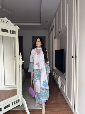 Blue Floral Cotton Suit Set