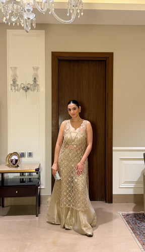 Gold Beadwork Sharara Set