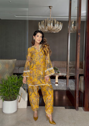 Yellow Printed Lace Kurta Set