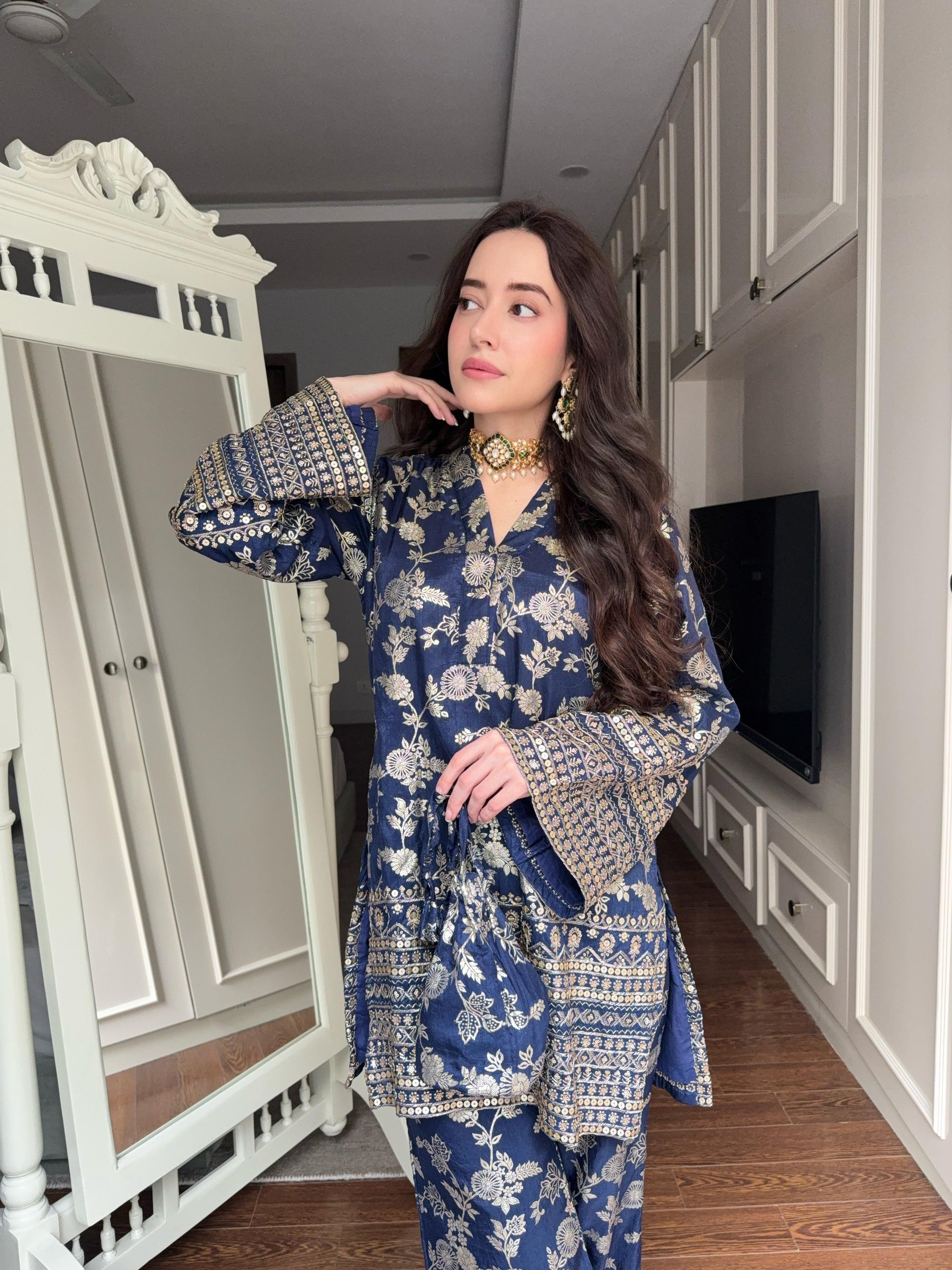Deep Blue Banarasi Coord Set