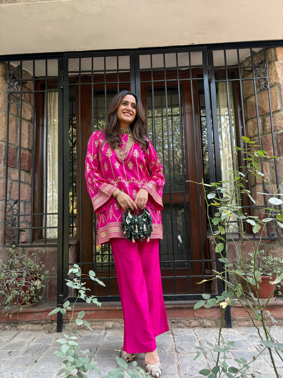 Pink Goldwork Chanderi Coord Set