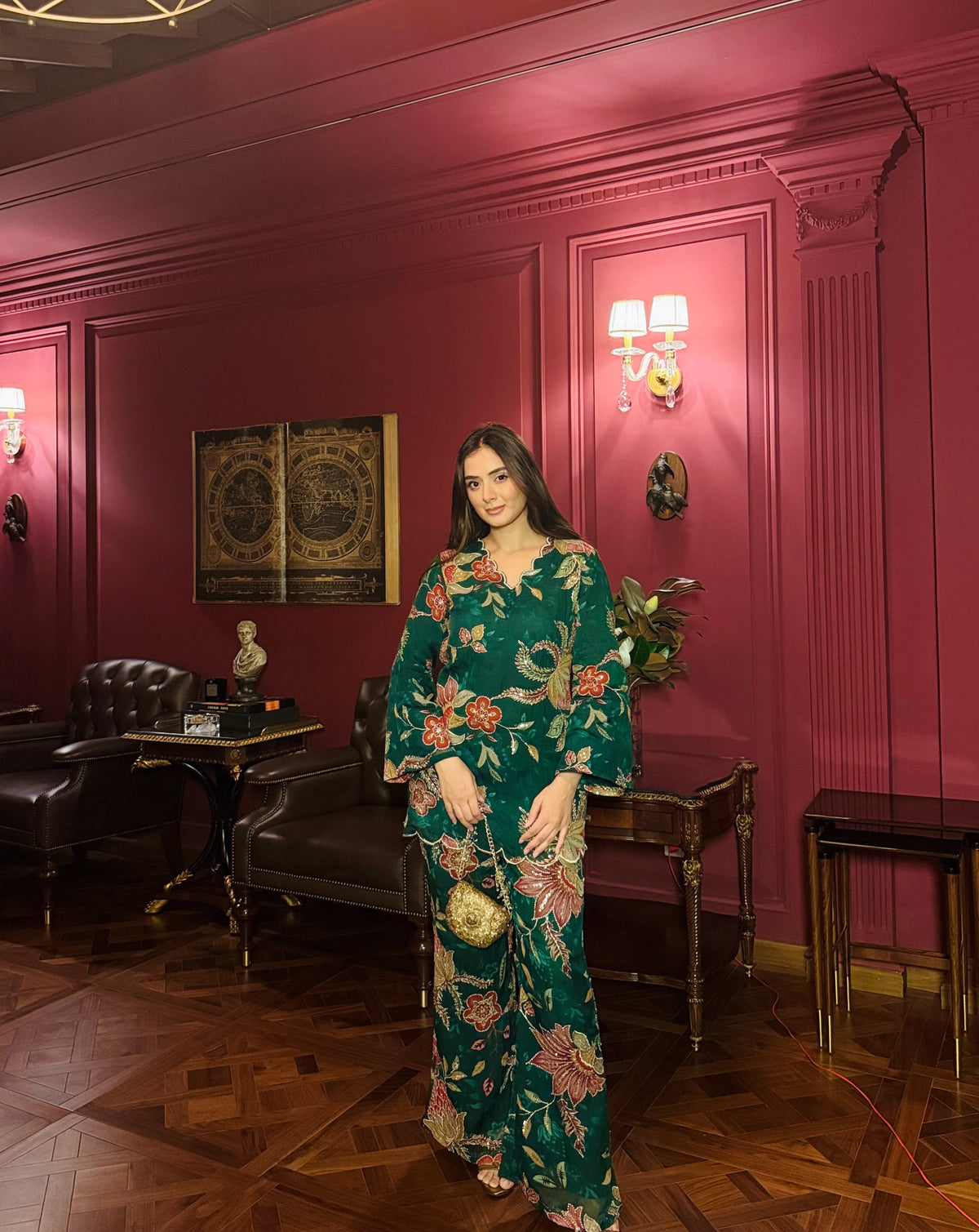 Bottle Green Zariwork Coord Set