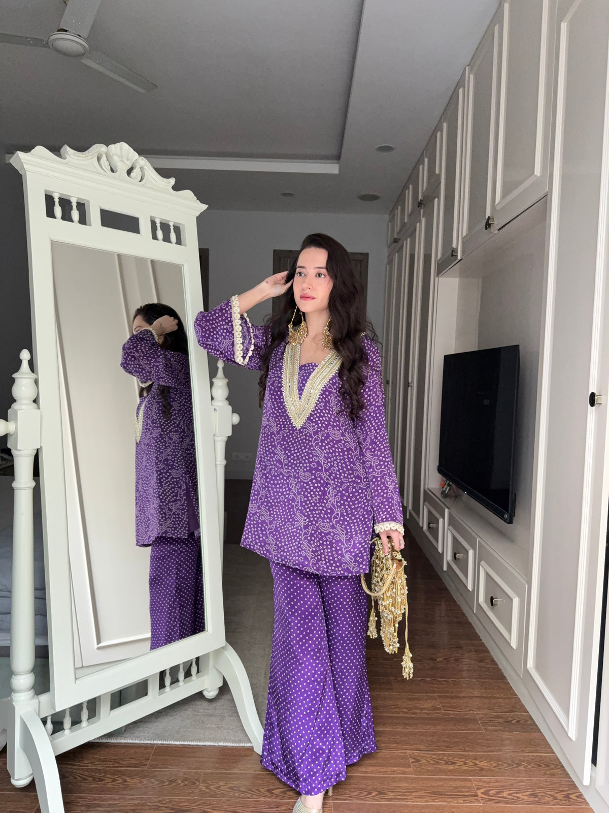 Purple Bandhej Print Coord Set