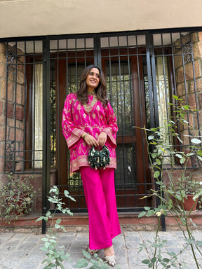 Pink Goldwork Chanderi Coord Set