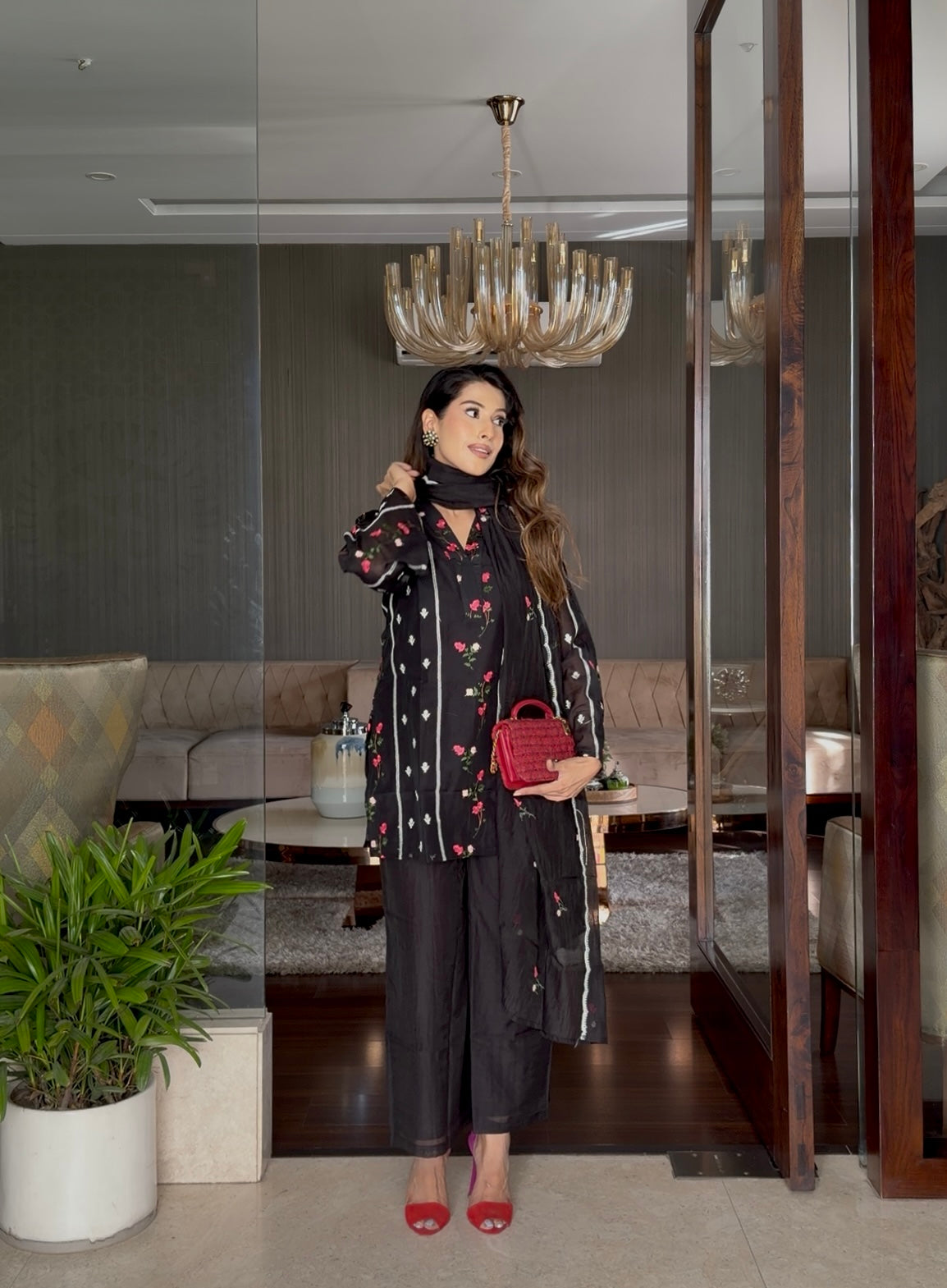 Black Embroidered Three Piece Suit Set
