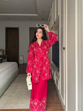 Blush Red Cotton Embroidered Coord Set