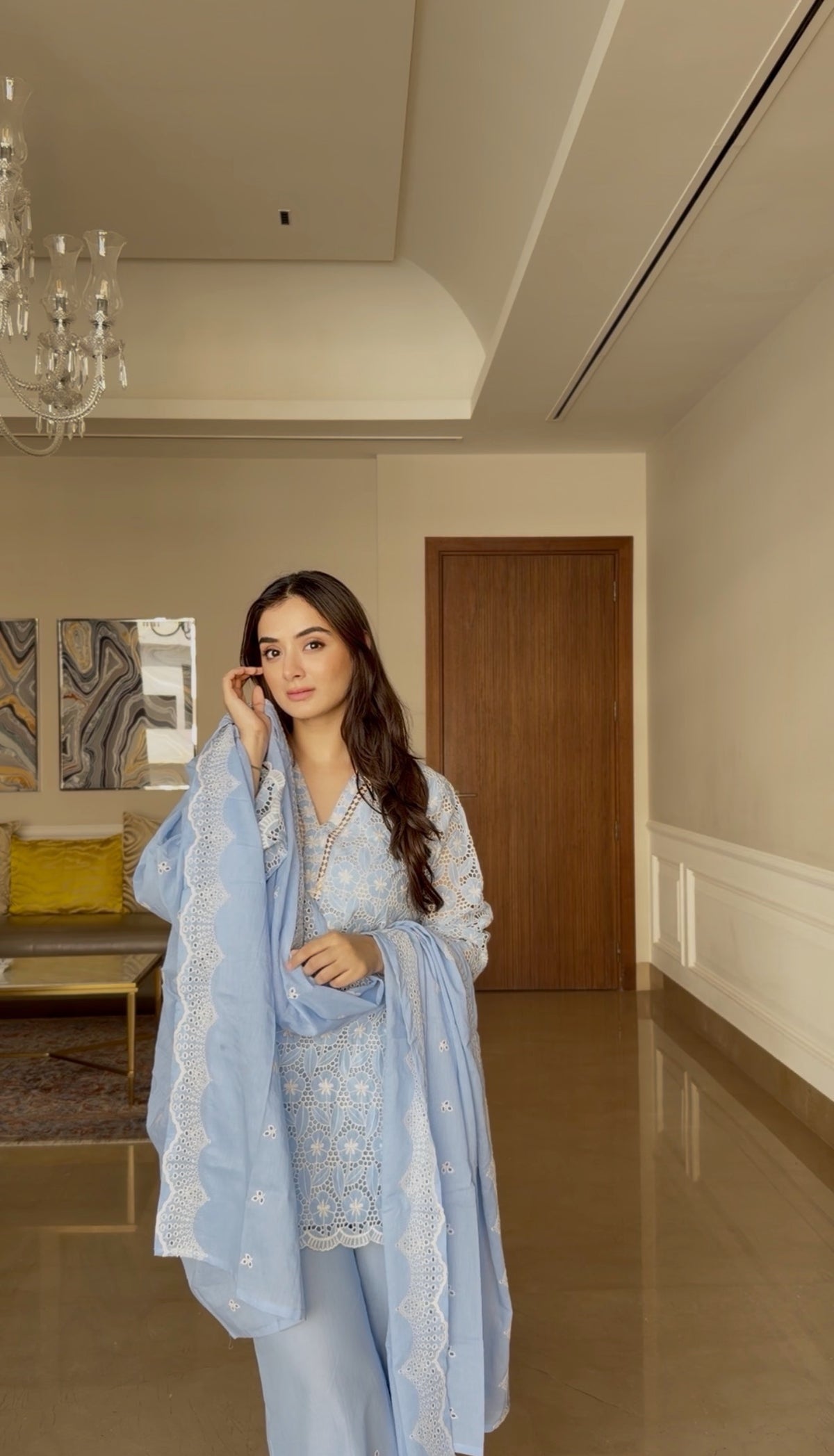 Powder Blue Embroidered Suit Set