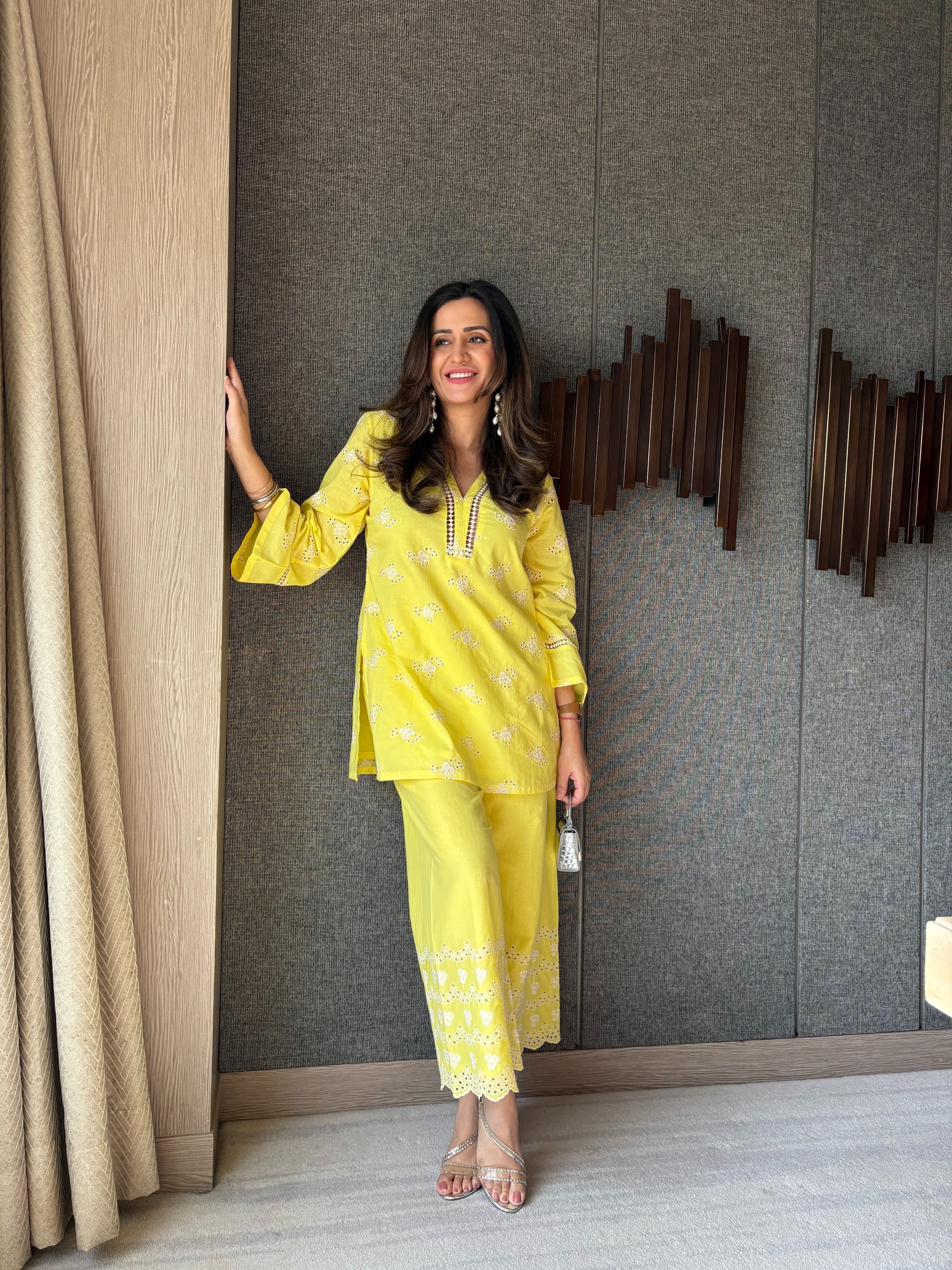 Sunflower Yellow Embroidered Cotton Coord Set
