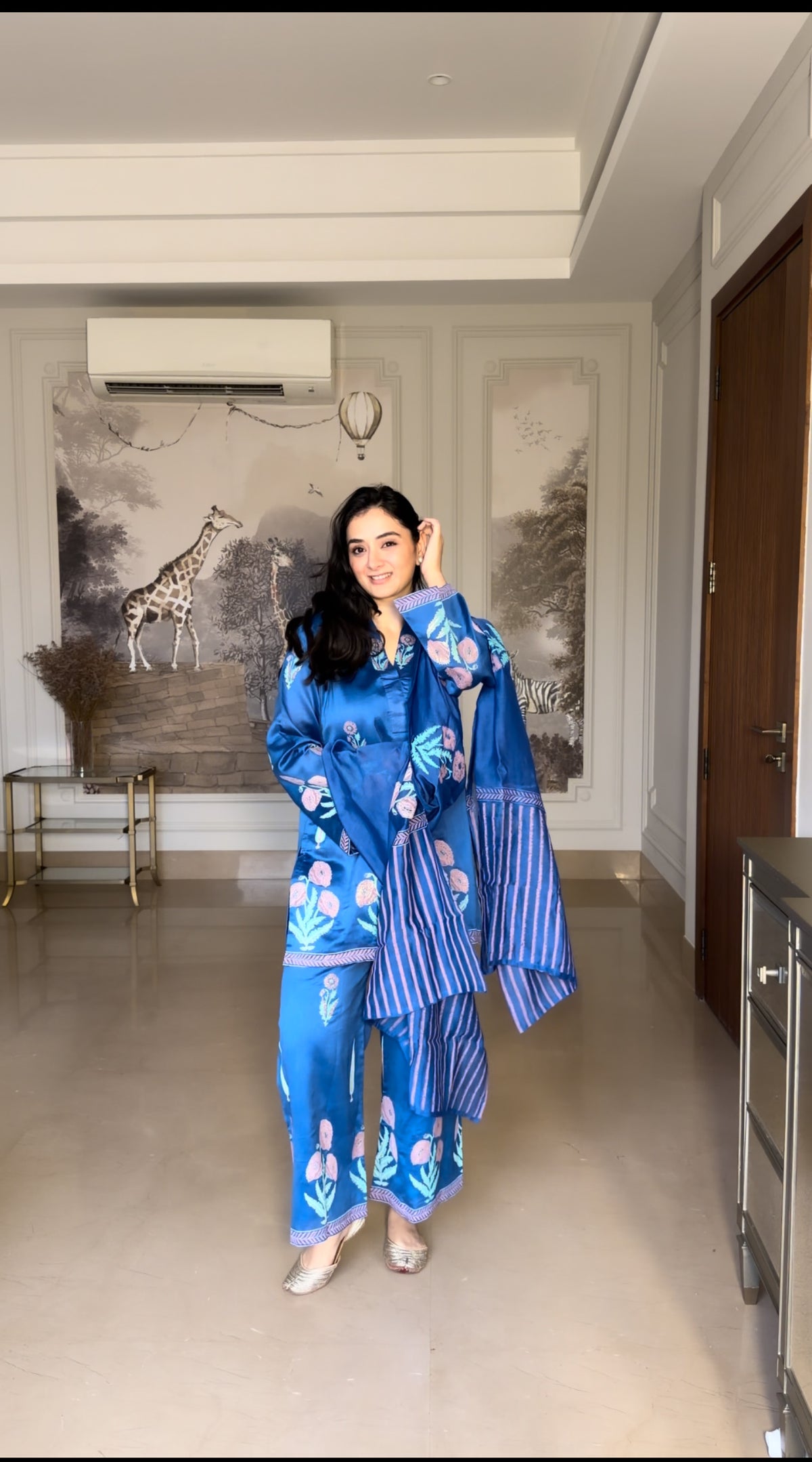 Blue Block Print Dupatta Suit Set