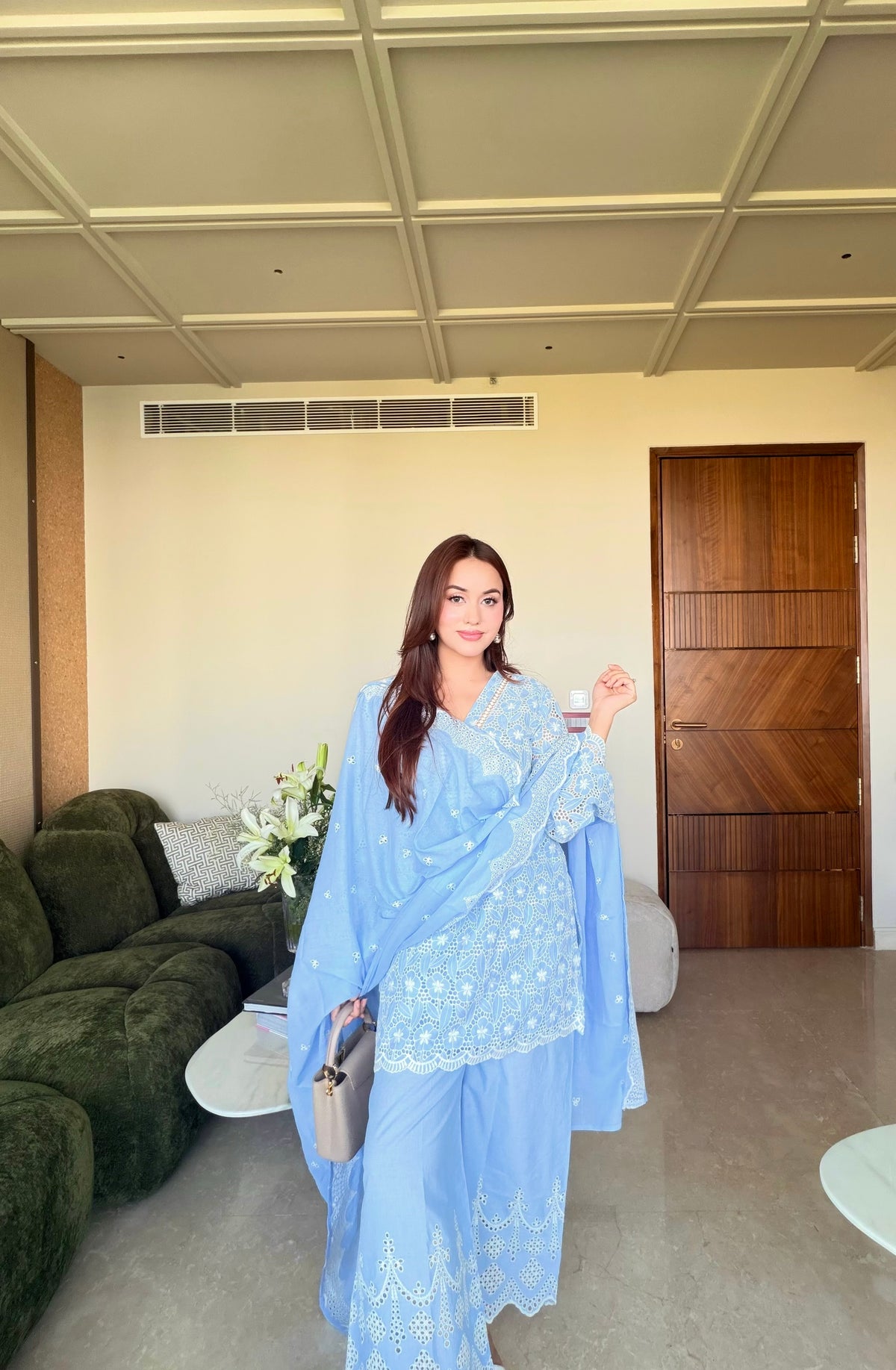 Powder Blue Embroidered Dupatta Suit Set