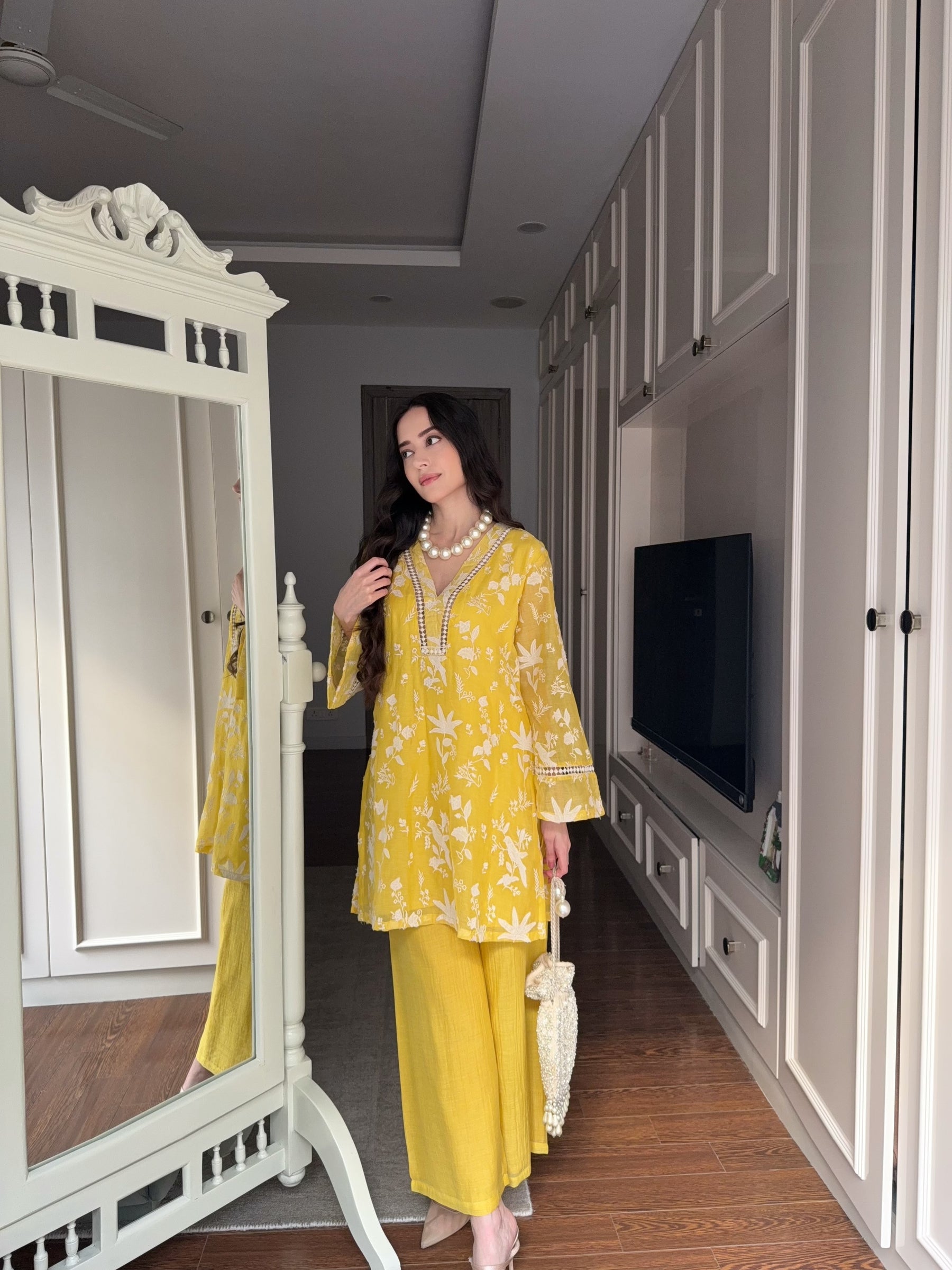 Classic Yellow Embroidered Coord Set