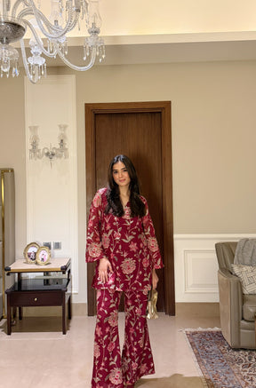 Maroon Zariwork Coord Set