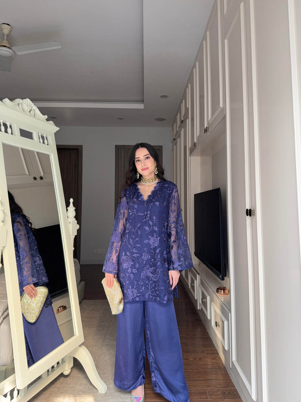 Oxford Blue Embroidered Coord Set