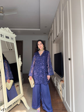 Oxford Blue Embroidered Coord Set