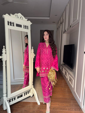 Pink Pop Mirrorwork Suit Set
