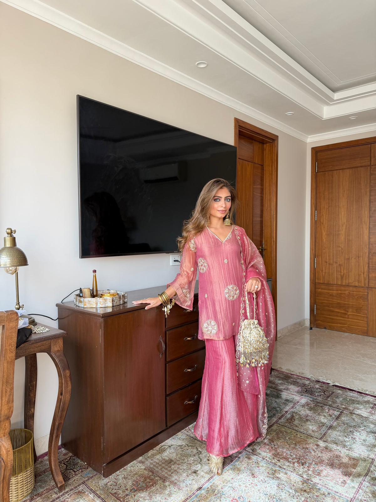 Pink Beadwork Sharara Set