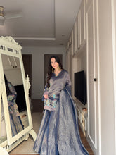 Midnight Blue Tissue Block Print Sharara Set