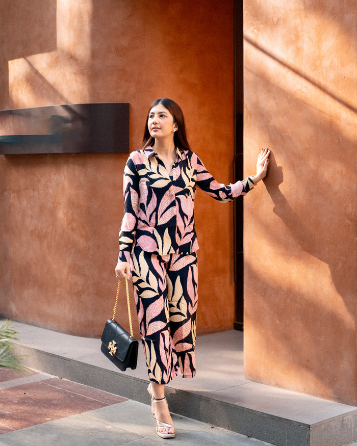Printed Coord set with Striped Pants main image 0