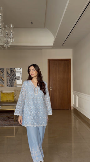 Powder Blue Embroidered Suit Set