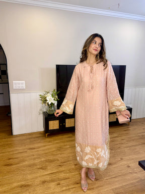 Pink Blossom Mirrorwork Kaftan Dress