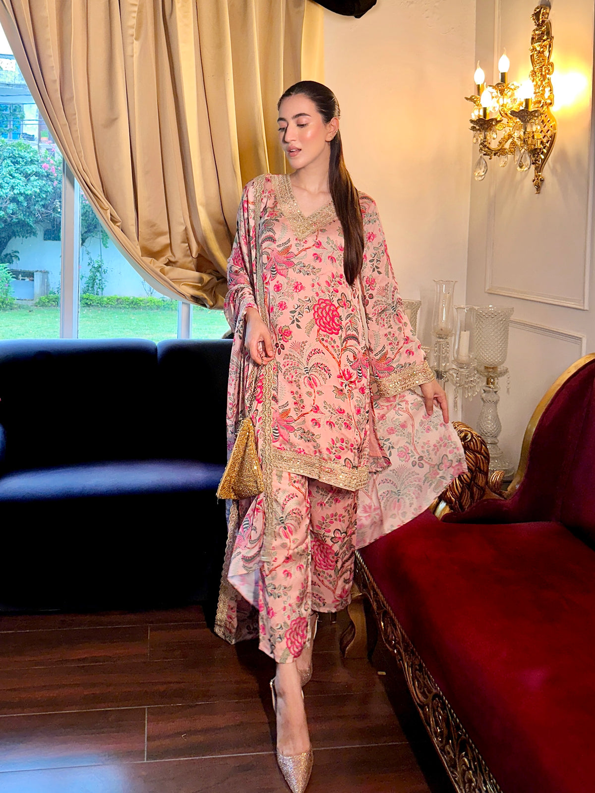 Soft Pink Printed Dupatta Suit Set