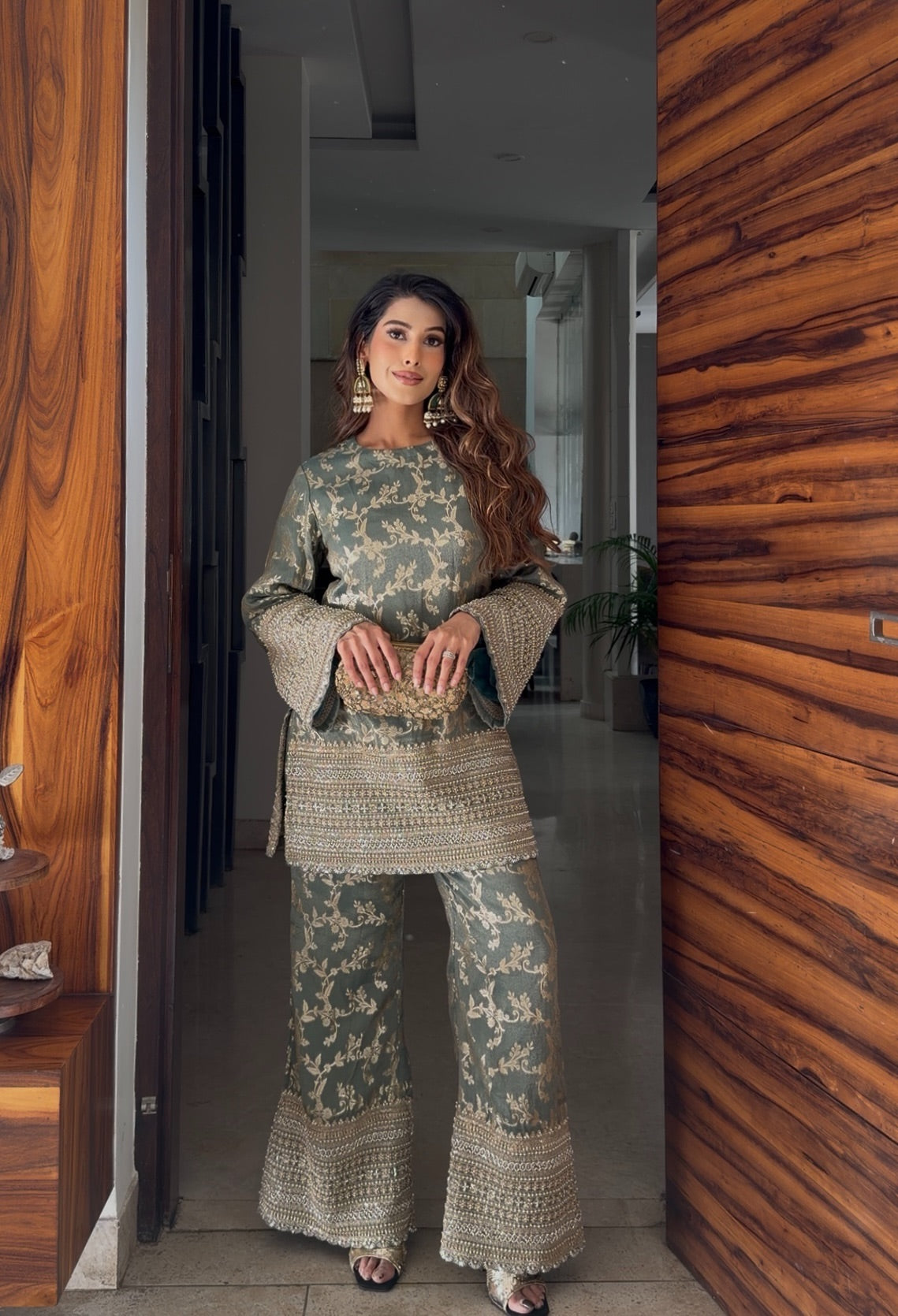 Olive Green Beadwork Coord Set