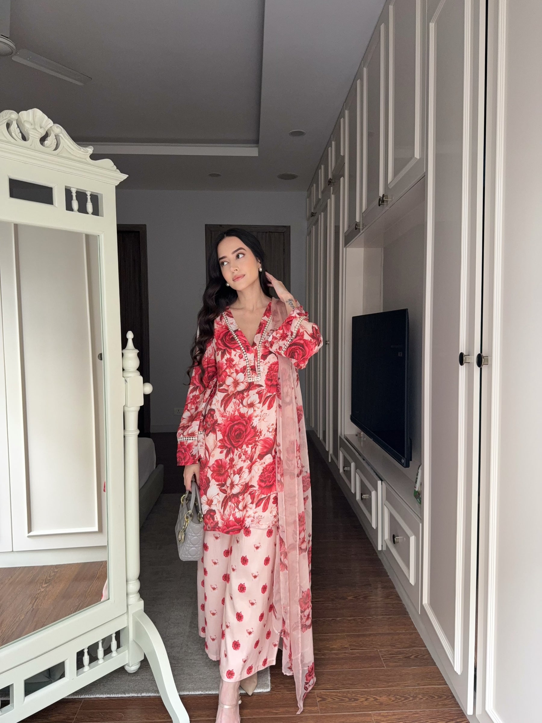 Red Floral Suit Set