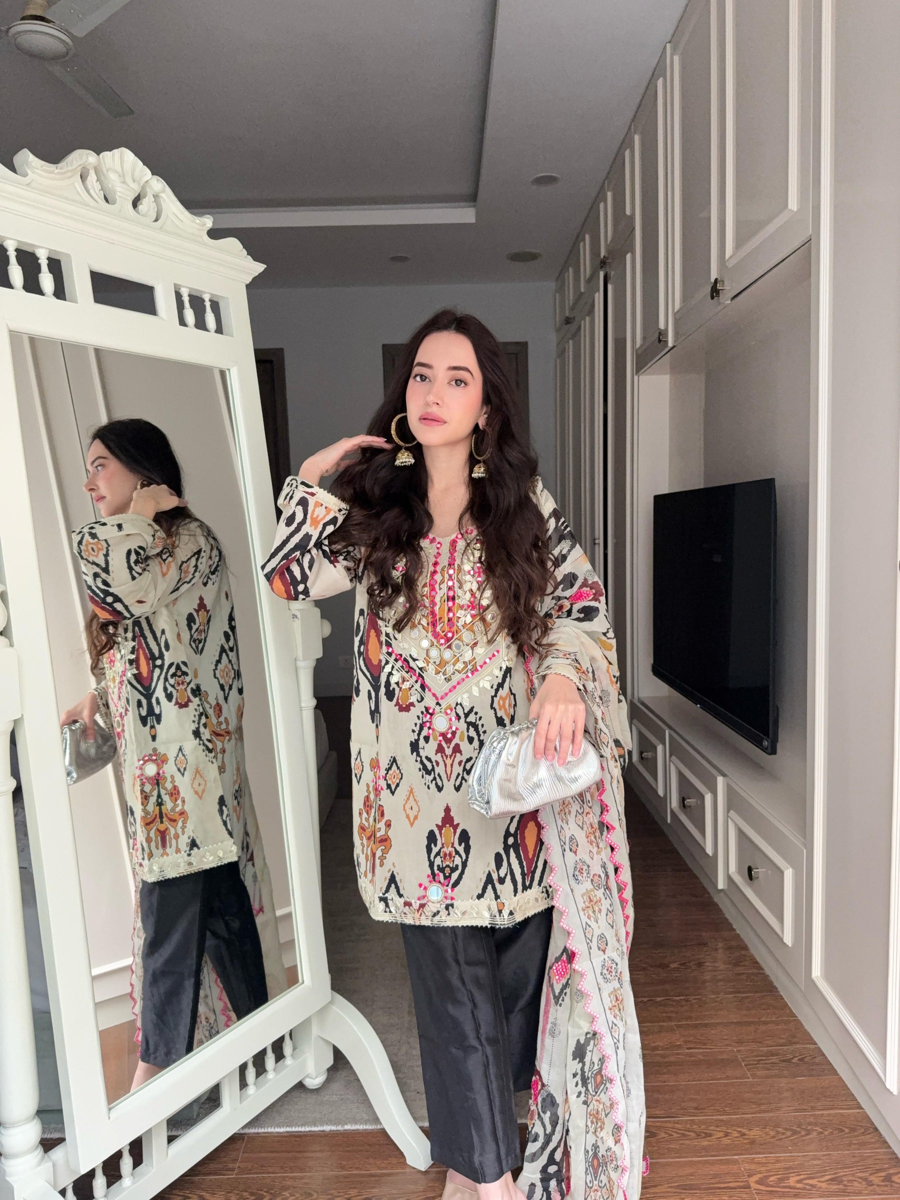 Classic Beige Mirrorwork Suit Set