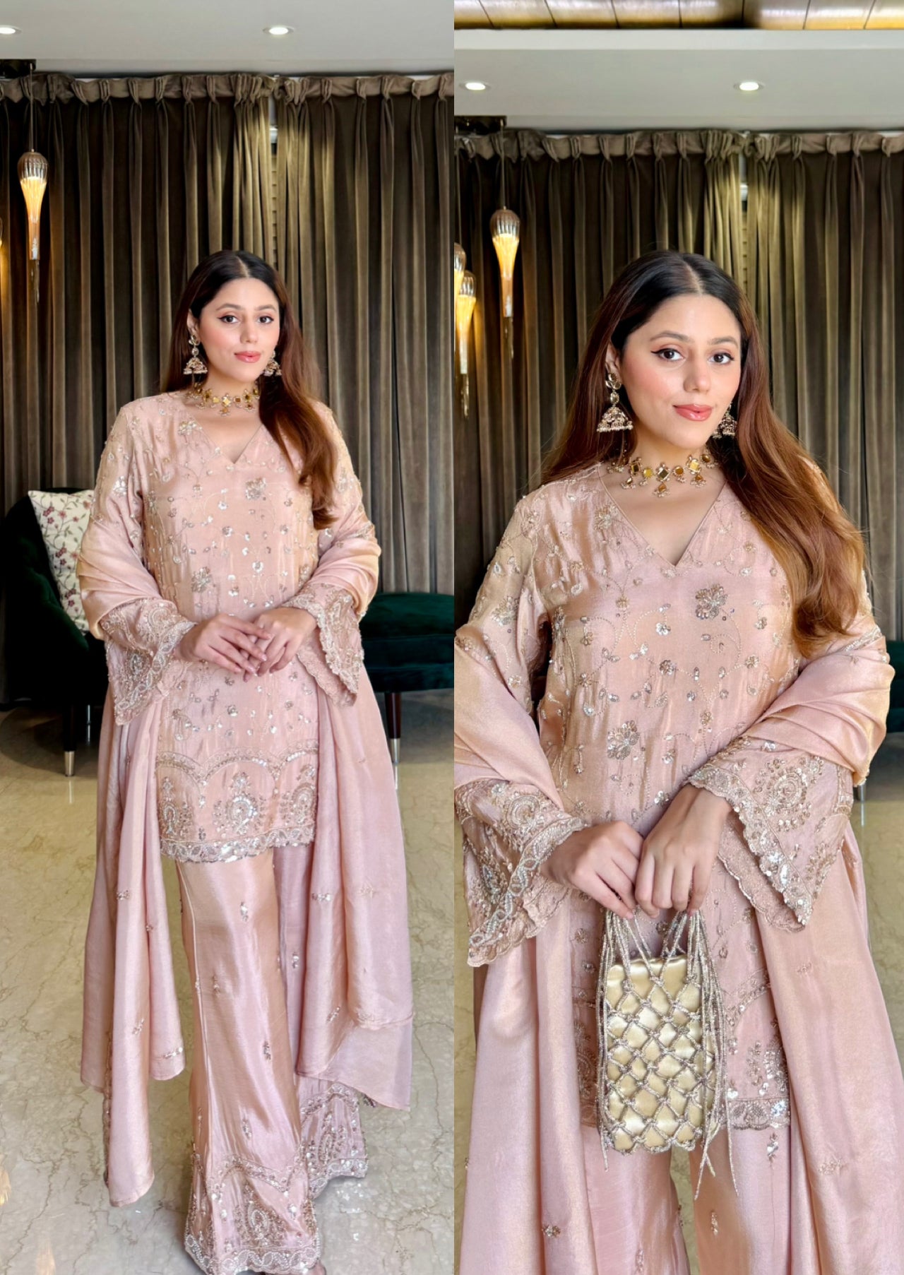 Peach Beadwork Suit Set