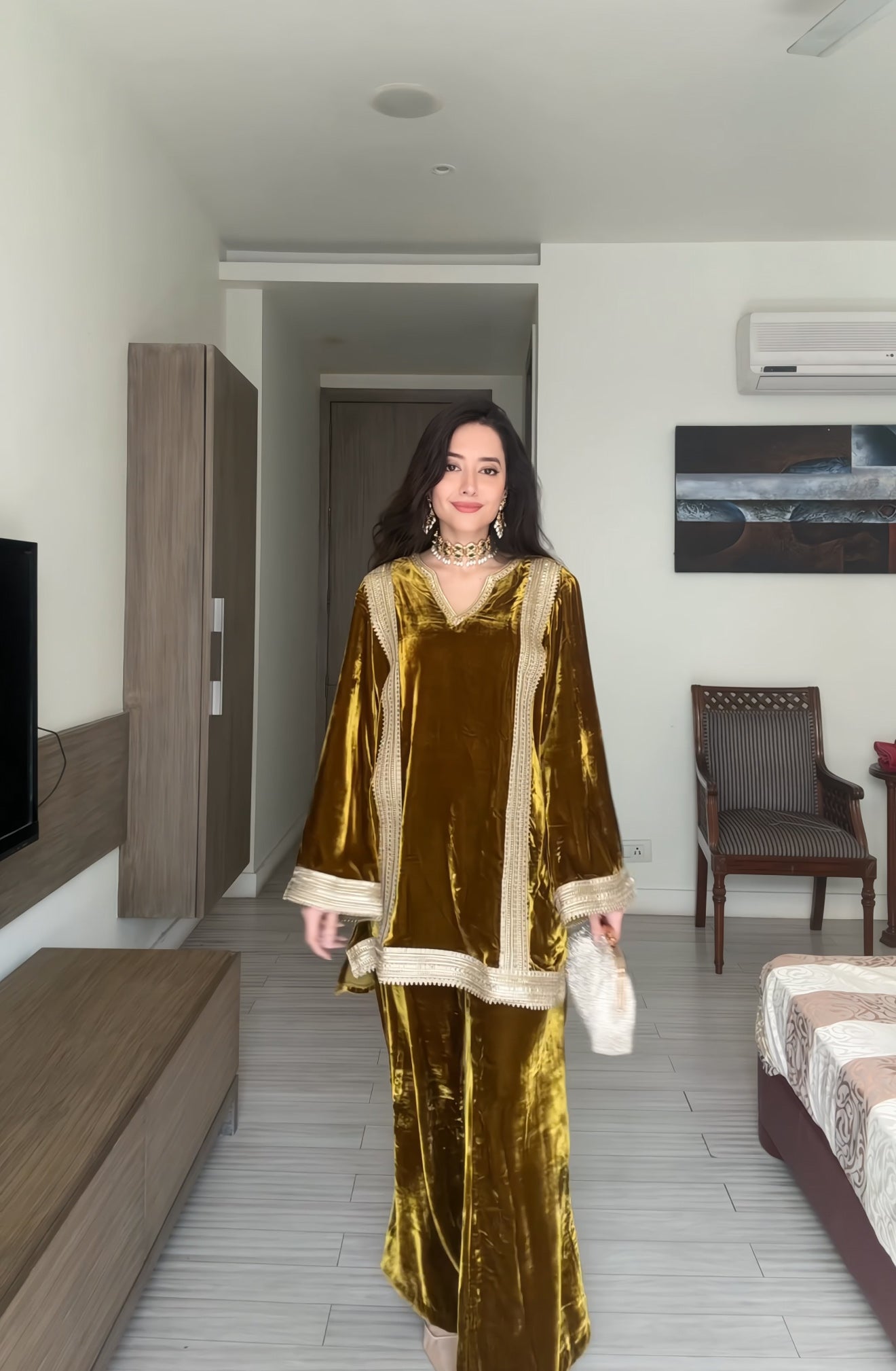 Mustard Velvet Lace Coord Set